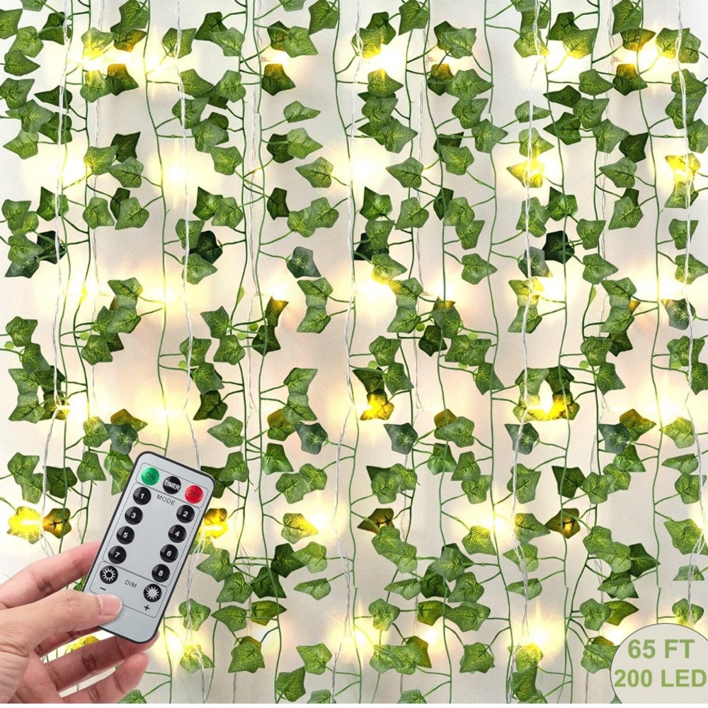 84Ft 12 Pcs Artificial Ivy Garland Vines w/ 65ft 200 LED String Lights & Remote